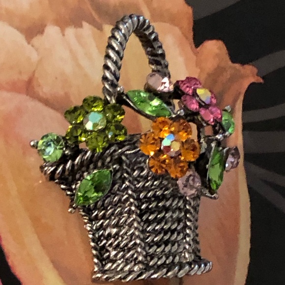 Vintage 1990’s Crystal Rhinestone Flower Pot Brooch By Victorian Trading Co - Picture 15 of 16